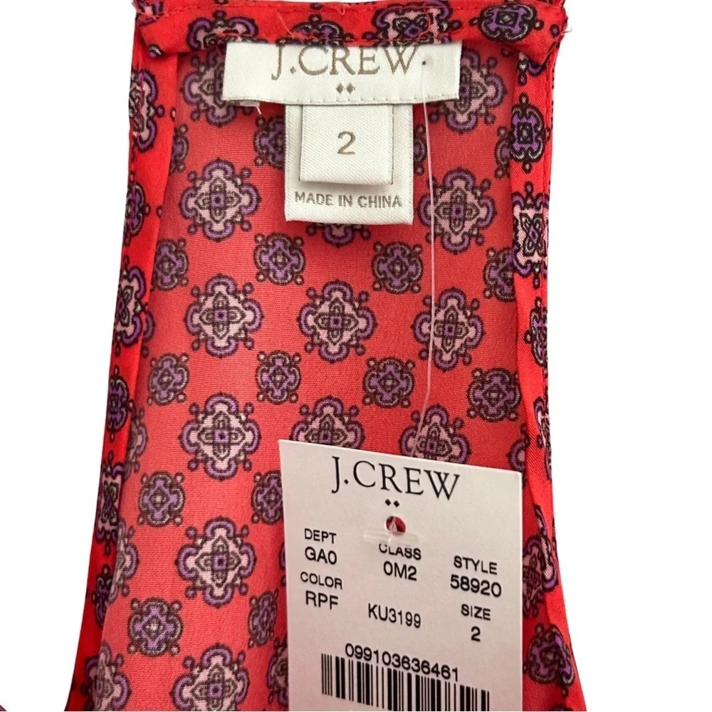 NWT J.Crew Printed Red Cami Tank Top | Size 2